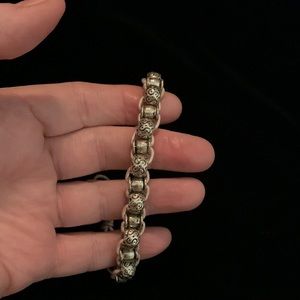 Cute silver bead boho bracelet.  Handmade. Pink leather.  6 1/2 to 7”